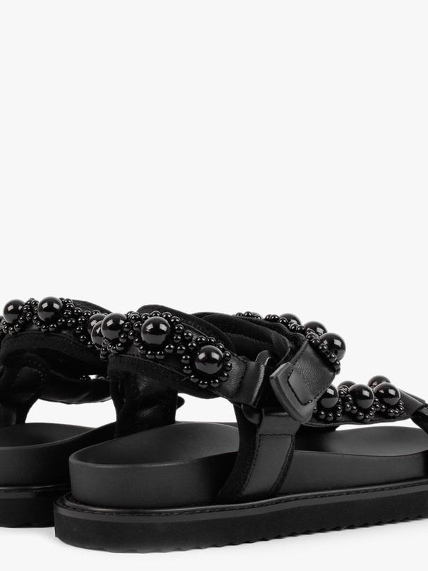 Searl Black Leather Embellished Sandals