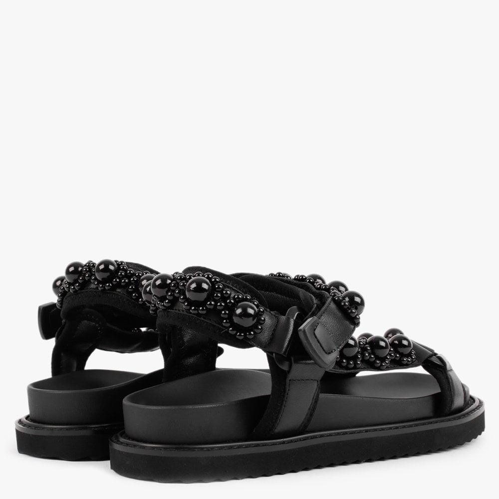 Searl Black Leather Embellished Sandals