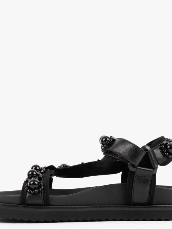Searl Black Leather Embellished Sandals