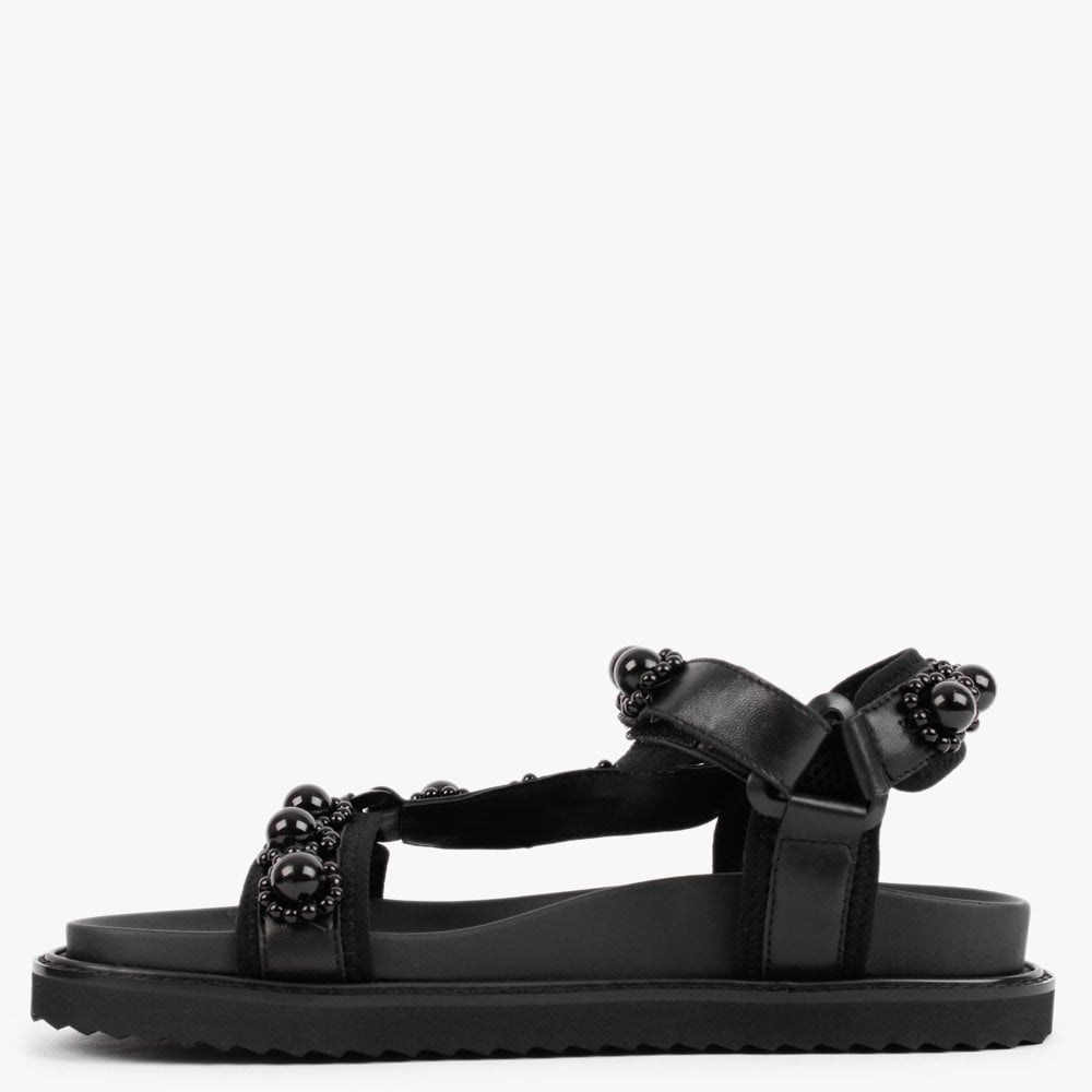 Searl Black Leather Embellished Sandals