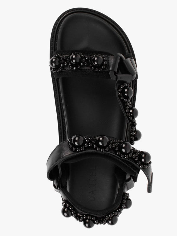 Searl Black Leather Embellished Sandals