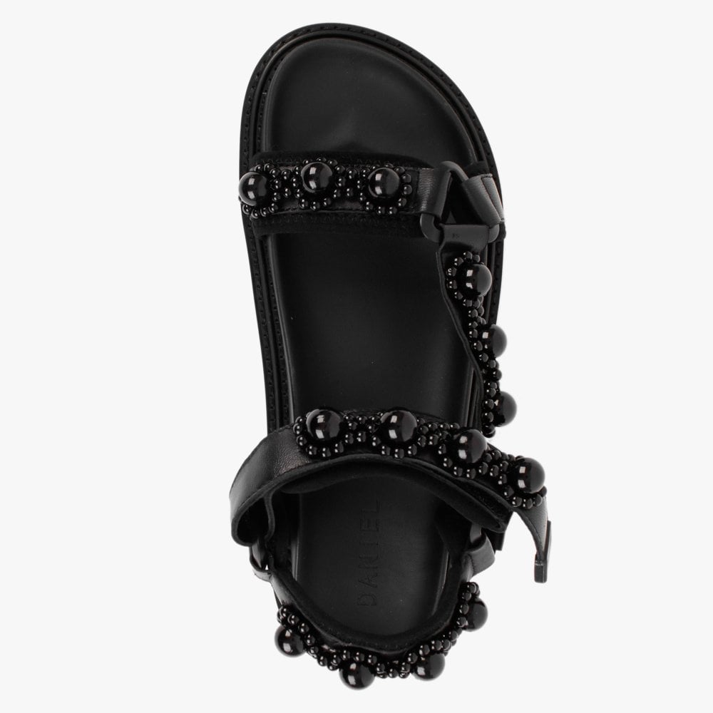 Searl Black Leather Embellished Sandals