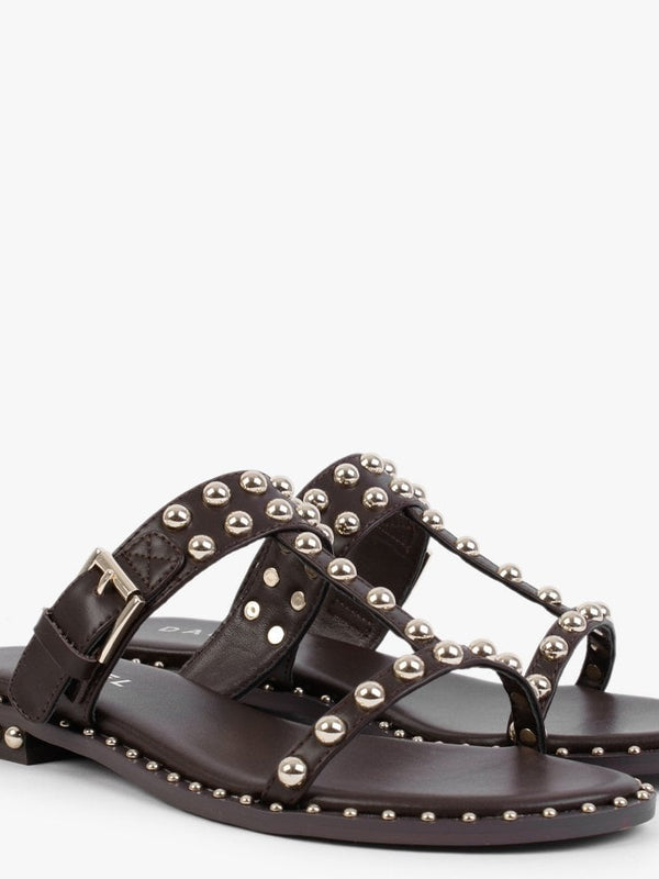 Eternity Brown Leather Studded Mule Sandals