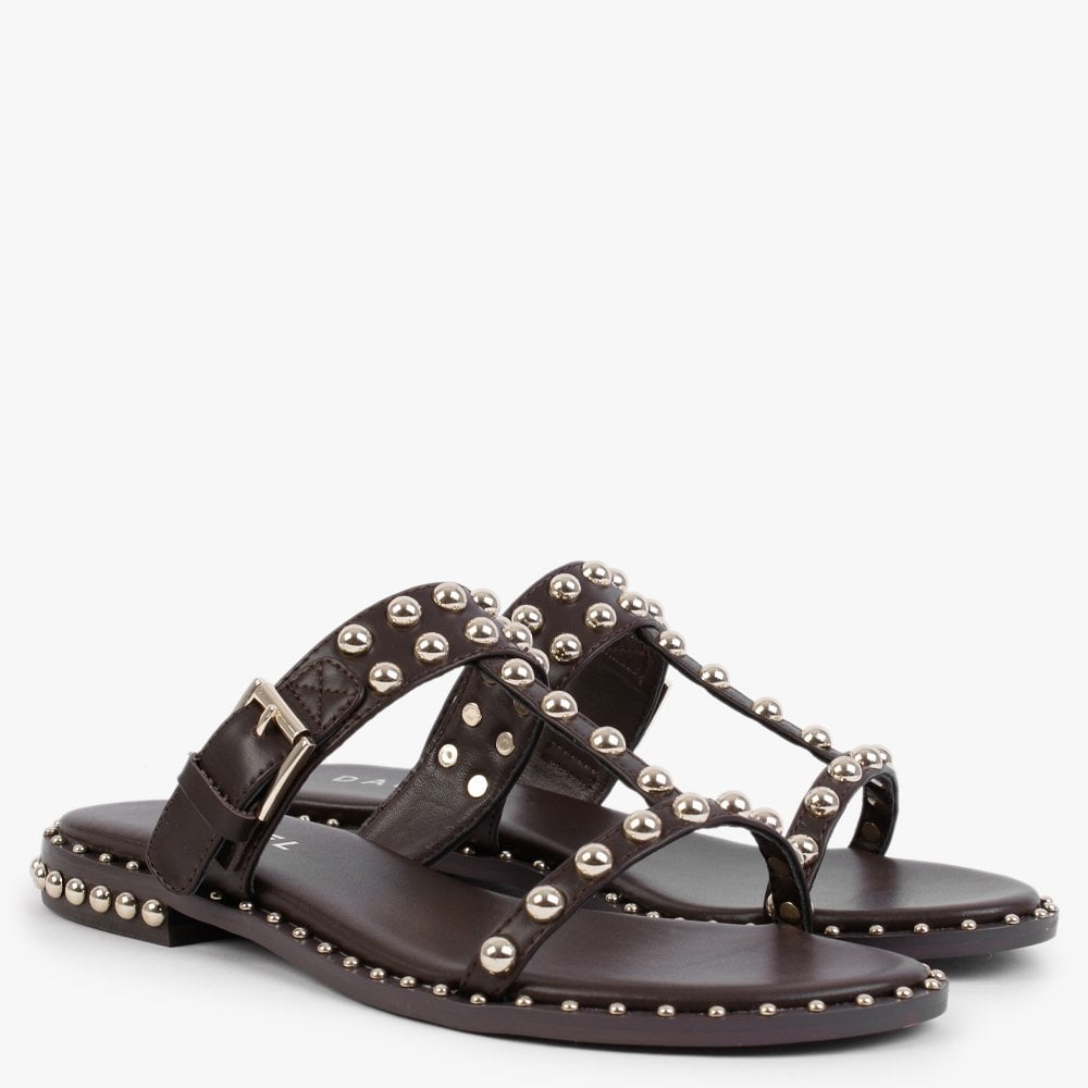 Eternity Brown Leather Studded Mule Sandals