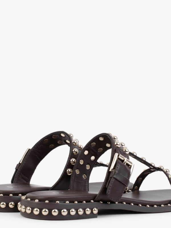 Eternity Brown Leather Studded Mule Sandals