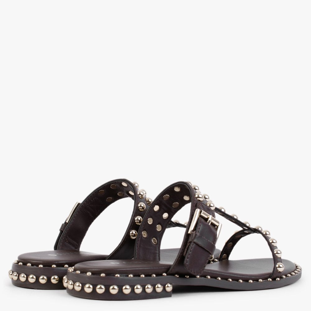 Eternity Brown Leather Studded Mule Sandals