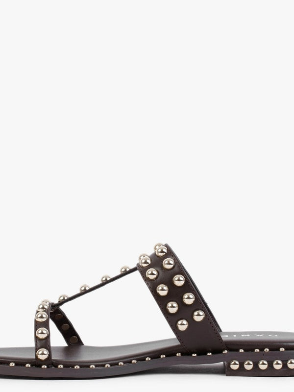 Eternity Brown Leather Studded Mule Sandals