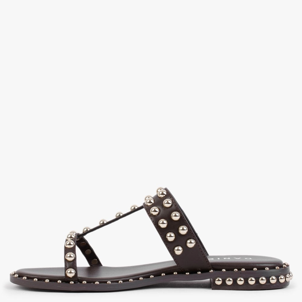 Eternity Brown Leather Studded Mule Sandals