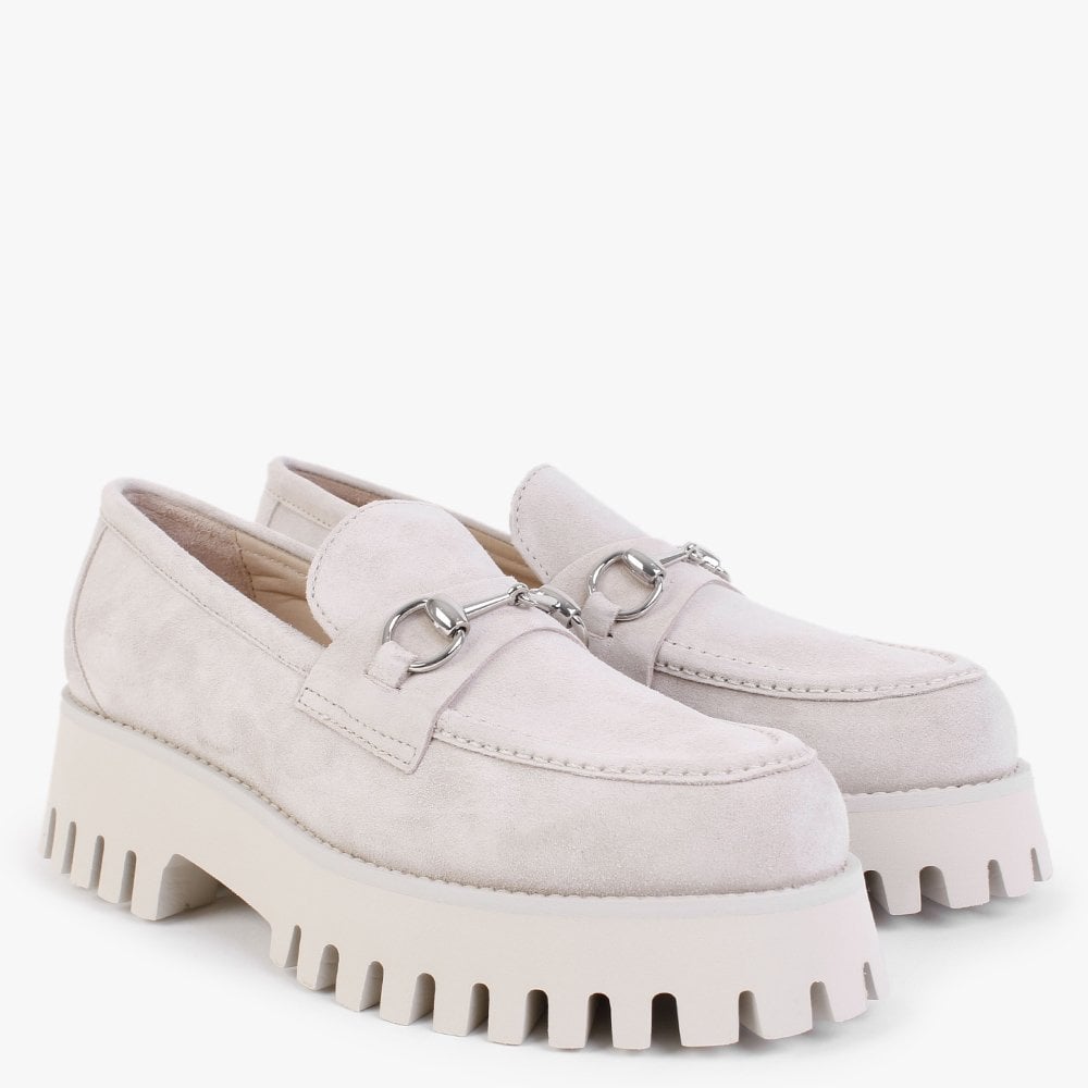 Wheat Light Grey Suede Chunky Loafers