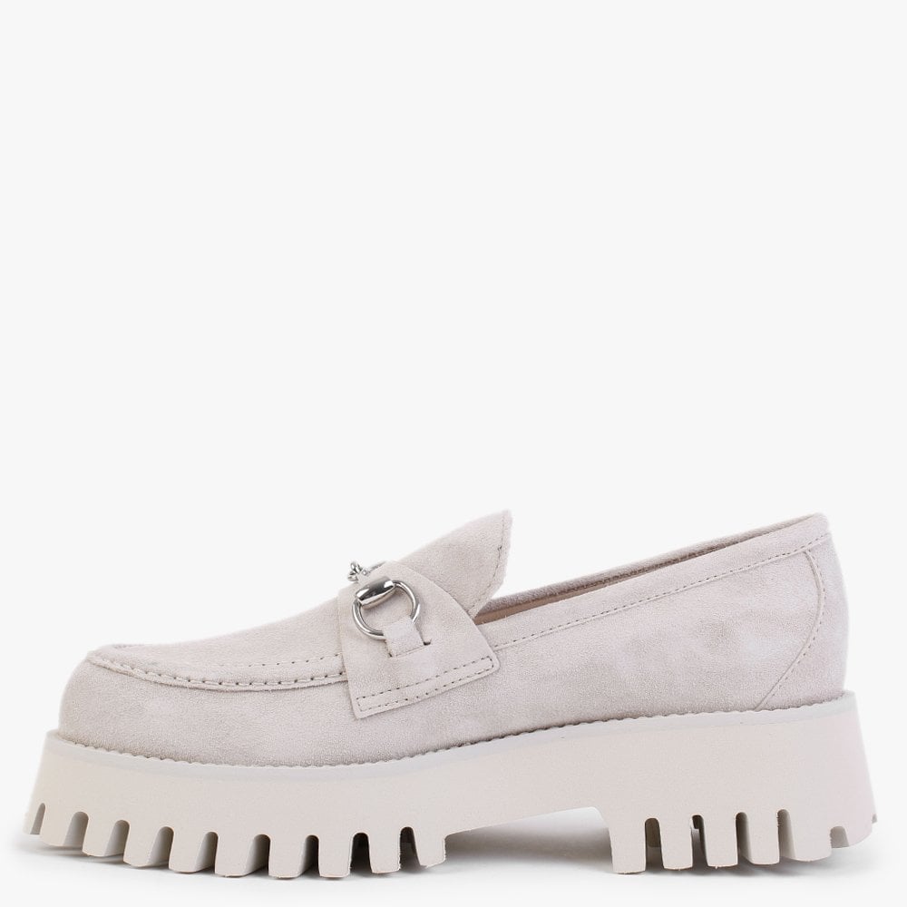 Wheat Light Grey Suede Chunky Loafers