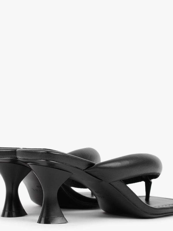 Evelyn Black Leather Pillow Strap Heeled Sandals