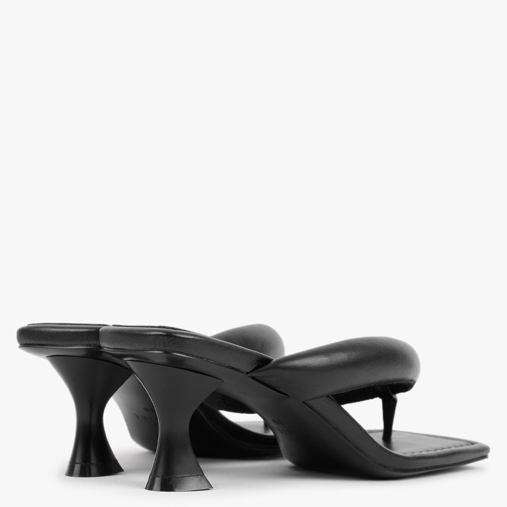 Evelyn Black Leather Pillow Strap Heeled Sandals