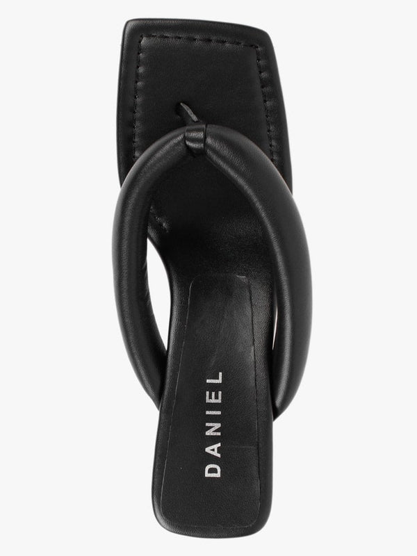Evelyn Black Leather Pillow Strap Heeled Sandals