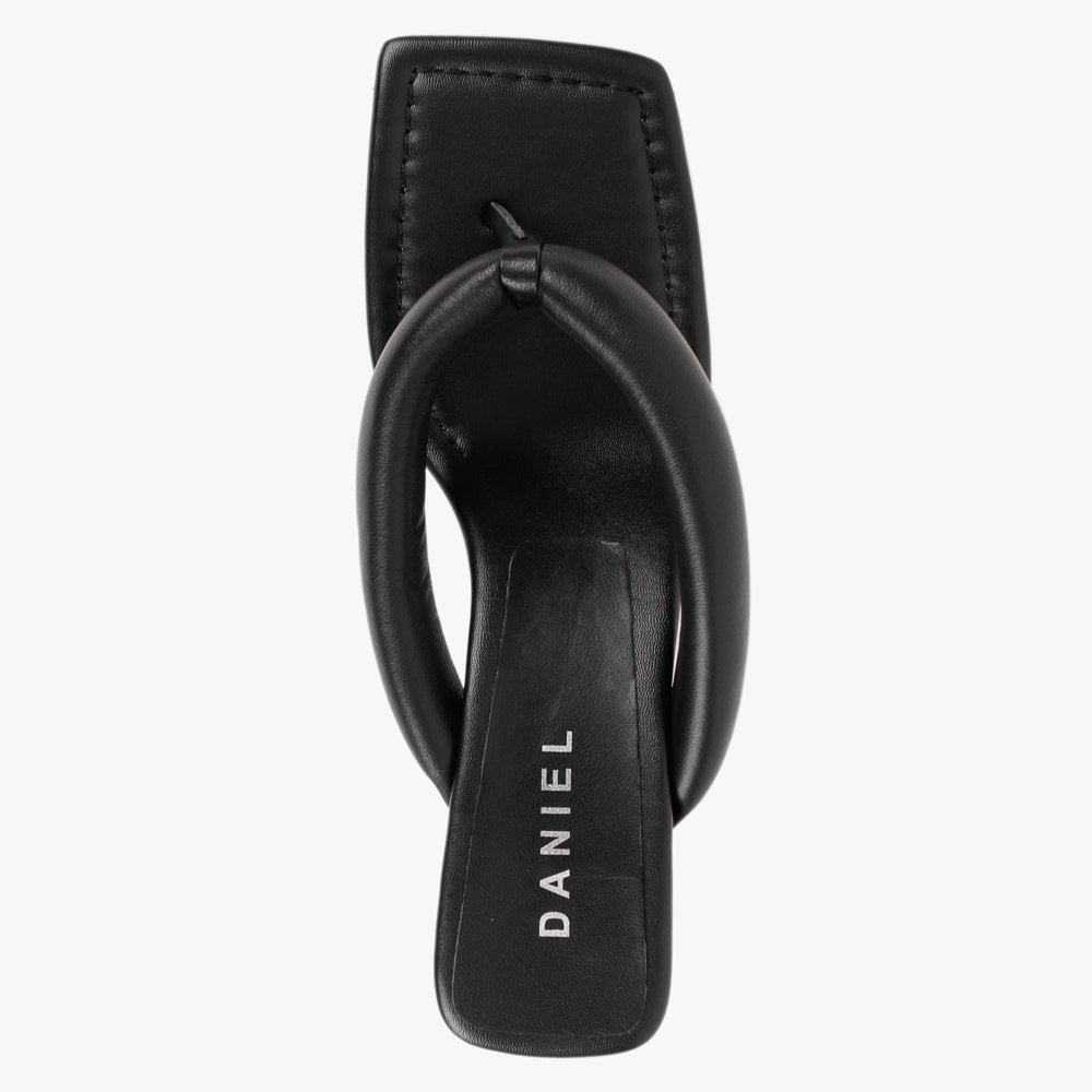 Evelyn Black Leather Pillow Strap Heeled Sandals