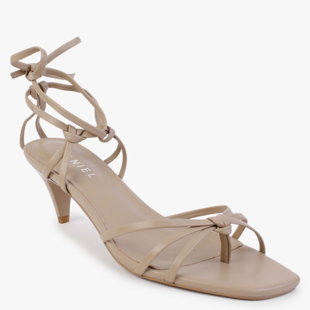 Ellie Beige Leather Kitten Heel Sandals