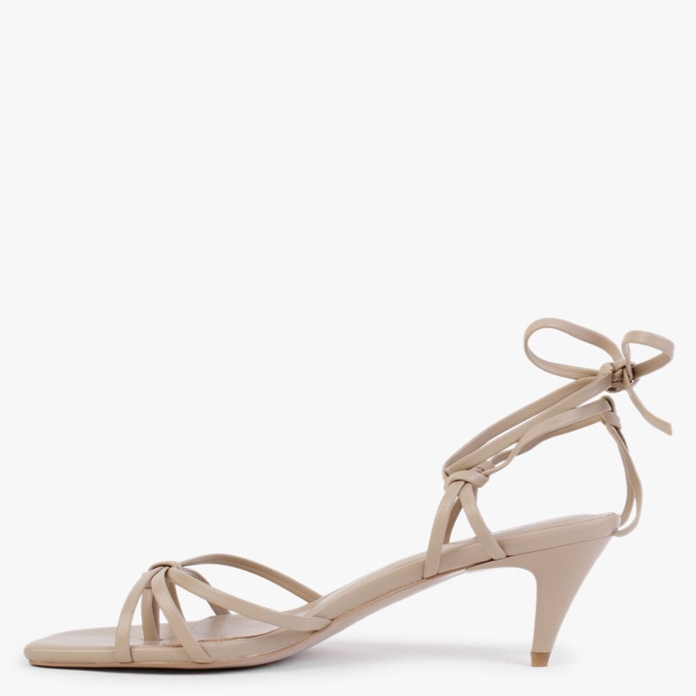 Ellie Beige Leather Kitten Heel Sandals