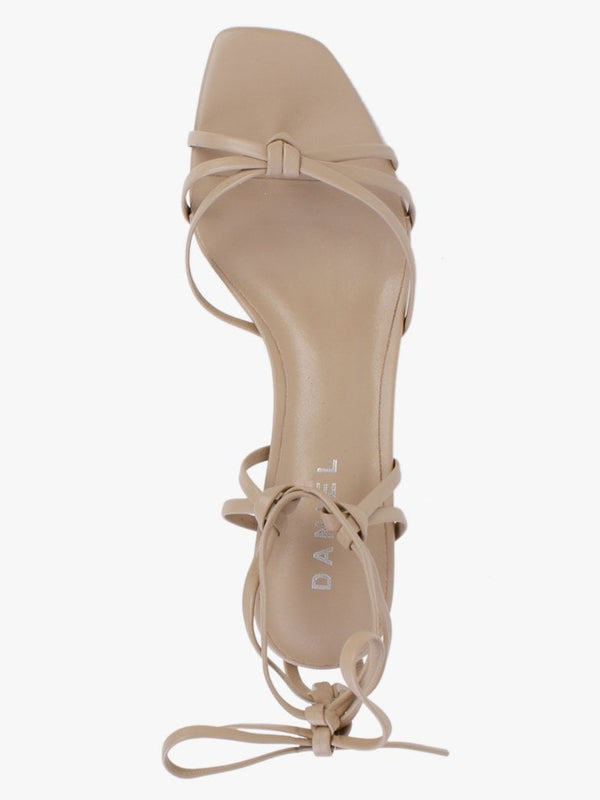 Ellie Beige Leather Kitten Heel Sandals