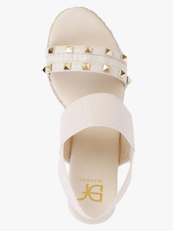 Cubedge Cream Reptile Studded Wedge Sandals