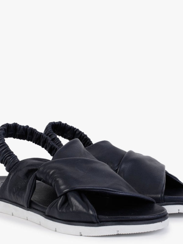 Nasellie Navy Leather Cross Strap Sandals