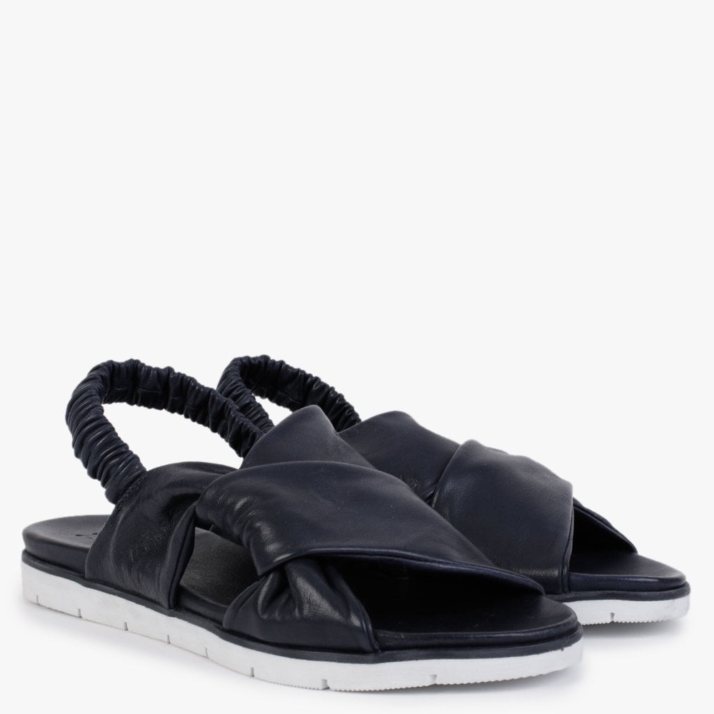 Nasellie Navy Leather Cross Strap Sandals