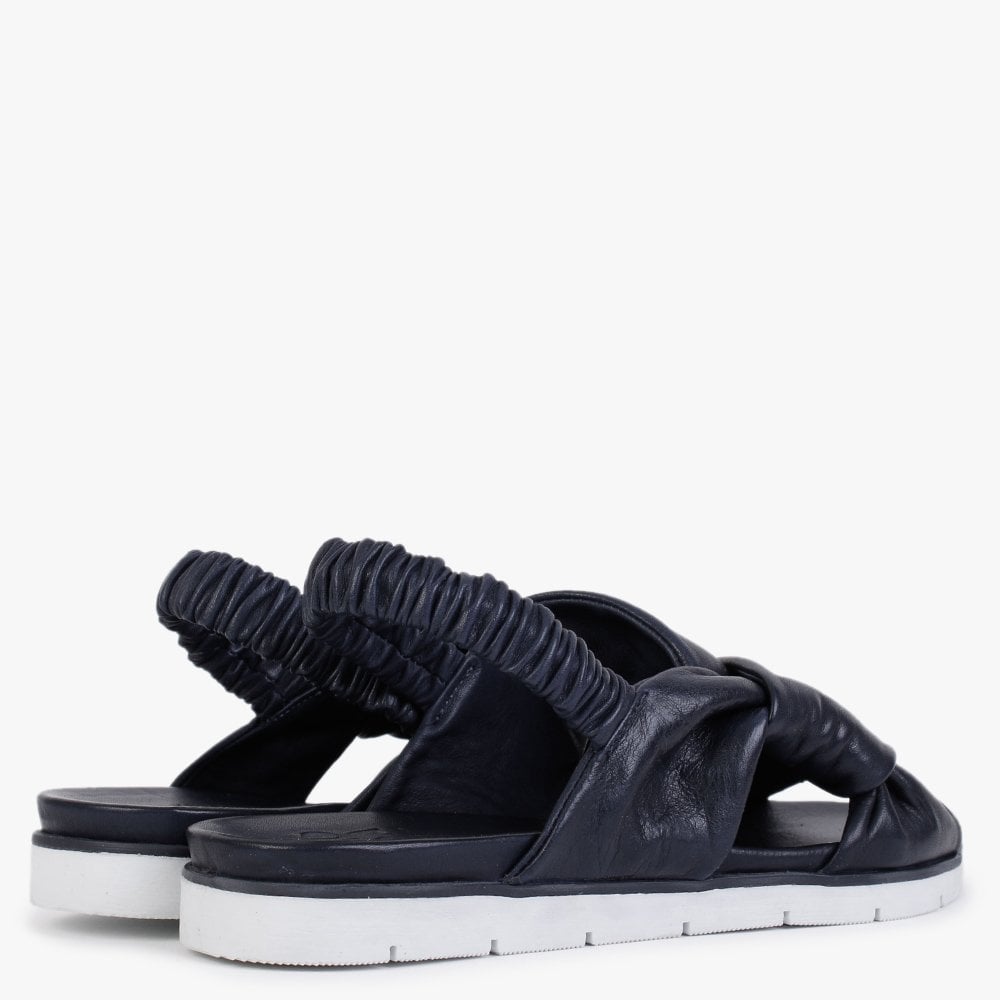 Nasellie Navy Leather Cross Strap Sandals