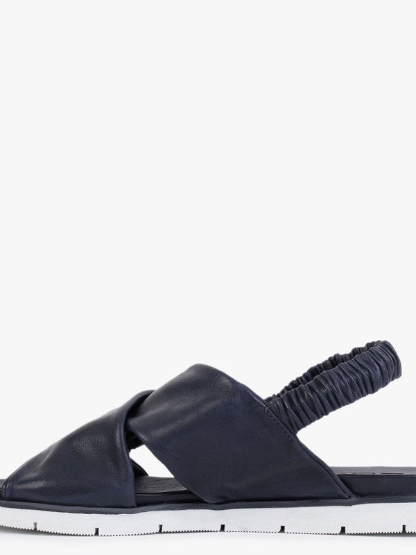 Nasellie Navy Leather Cross Strap Sandals