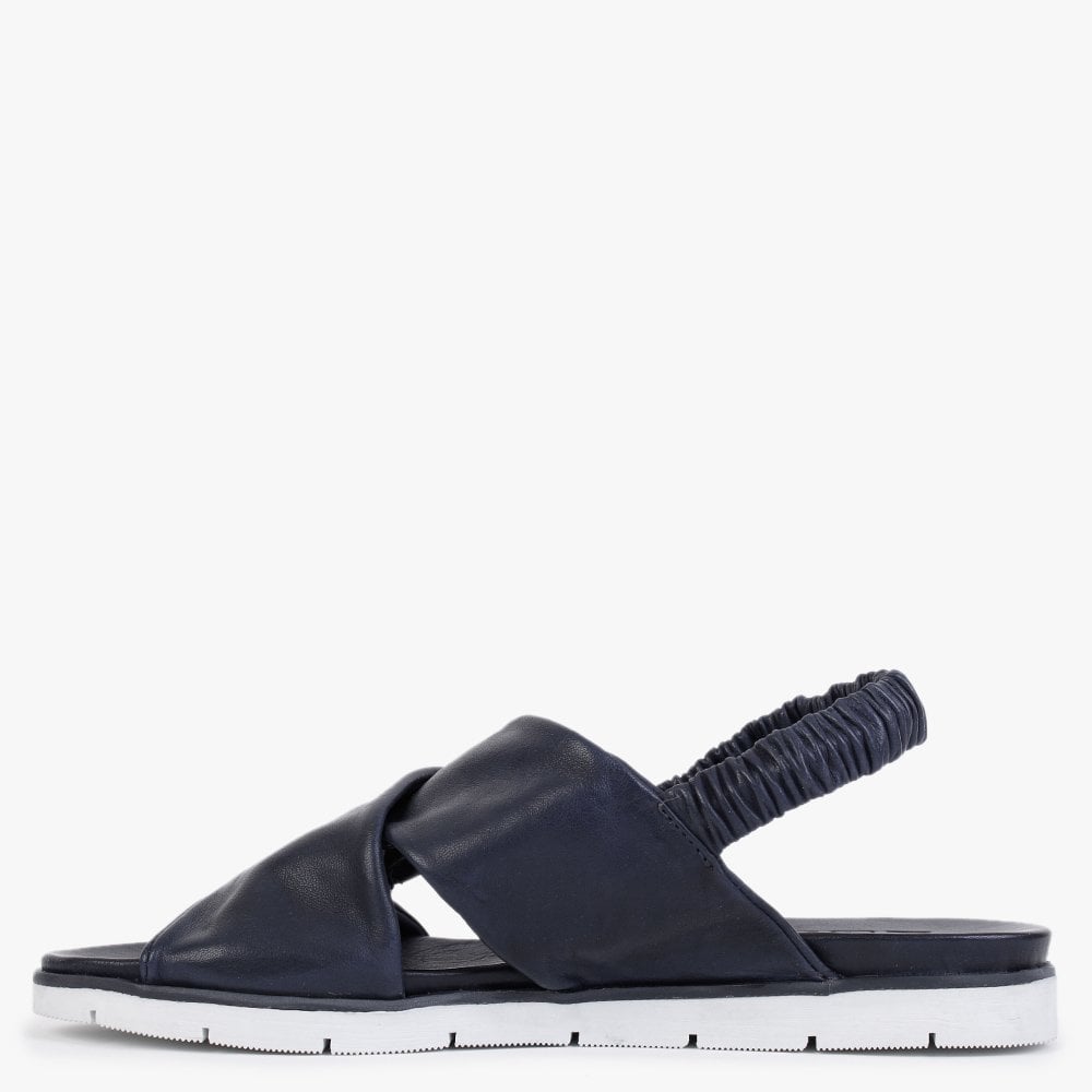 Nasellie Navy Leather Cross Strap Sandals