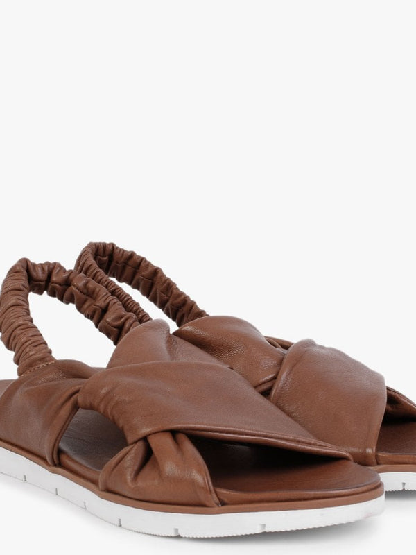 Nasellie Tan Leather Cross Strap Sandals