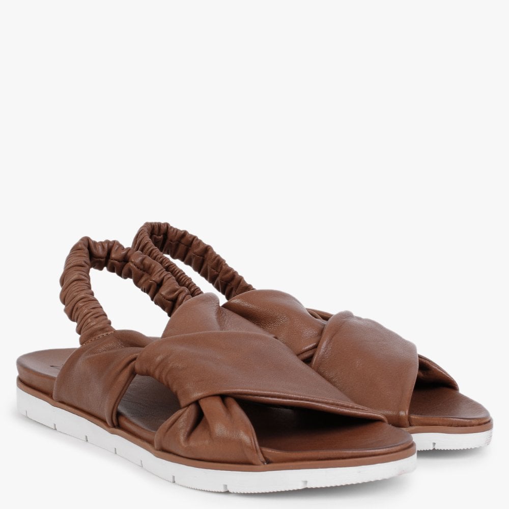 Nasellie Tan Leather Cross Strap Sandals