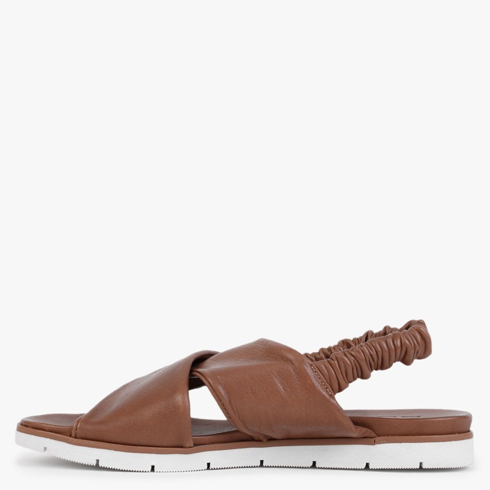 Nasellie Tan Leather Cross Strap Sandals