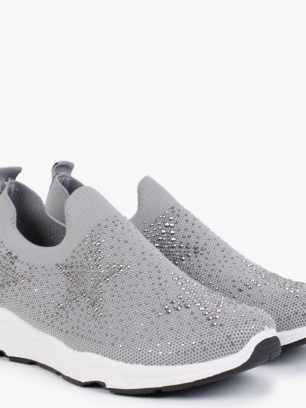 Astar Grey Knitted Diamante Embellished Trainers