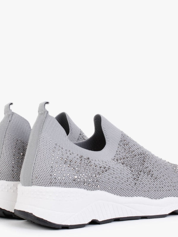 Astar Grey Knitted Diamante Embellished Trainers