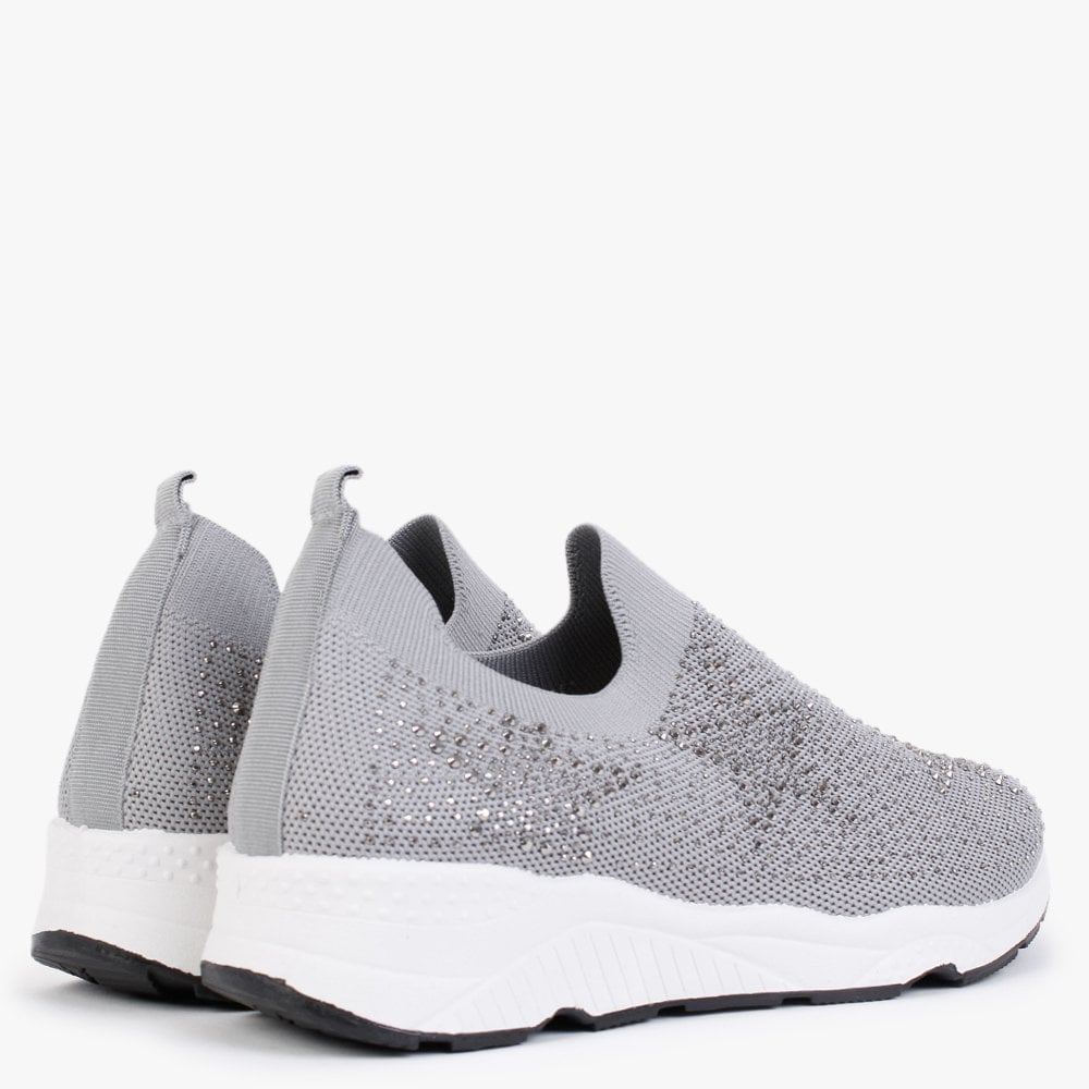 Astar Grey Knitted Diamante Embellished Trainers