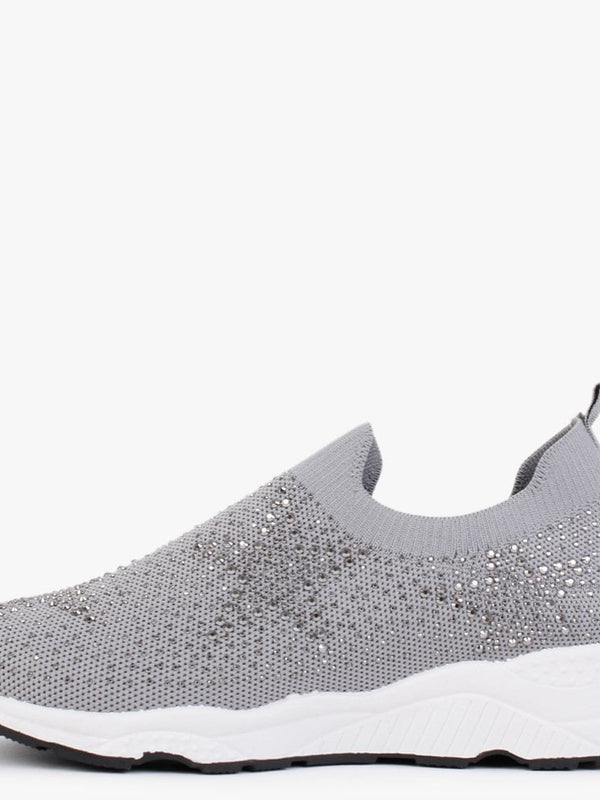 Astar Grey Knitted Diamante Embellished Trainers