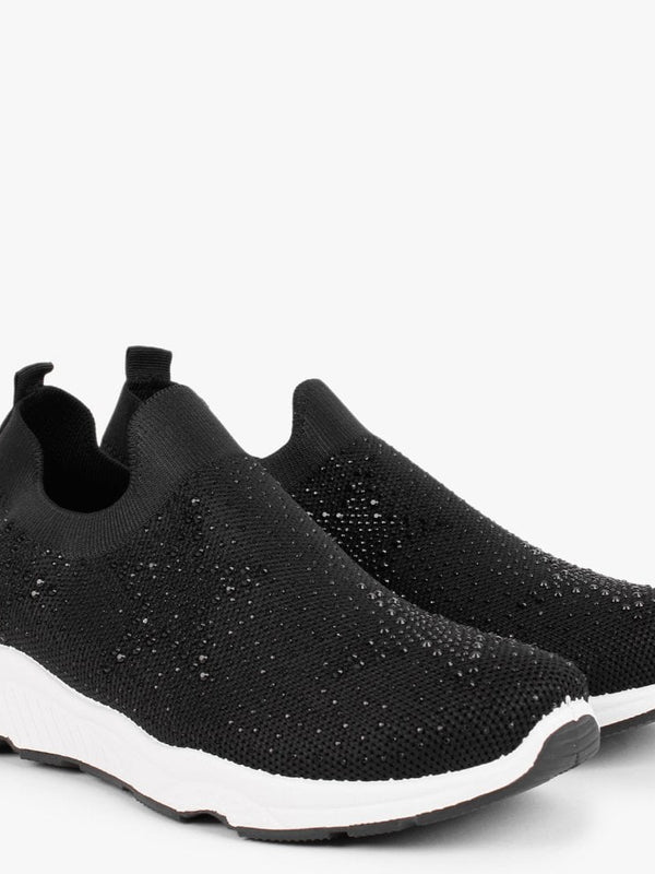 Astar Black Knitted Diamante Embellished Trainers