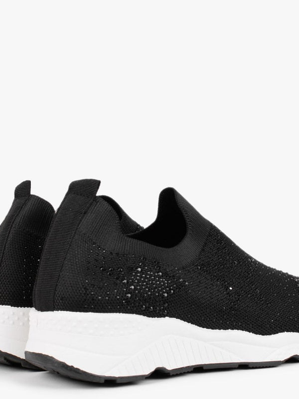 Astar Black Knitted Diamante Embellished Trainers