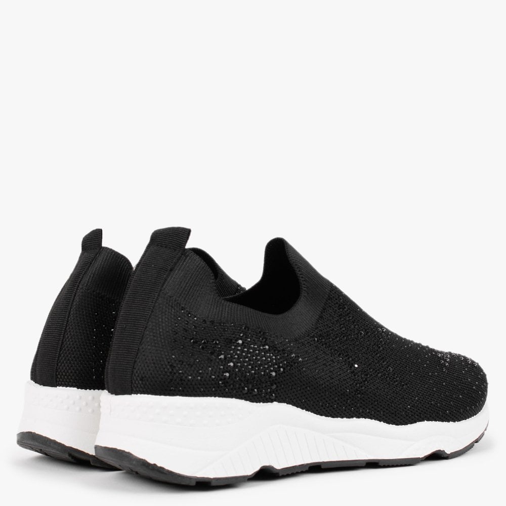 Astar Black Knitted Diamante Embellished Trainers