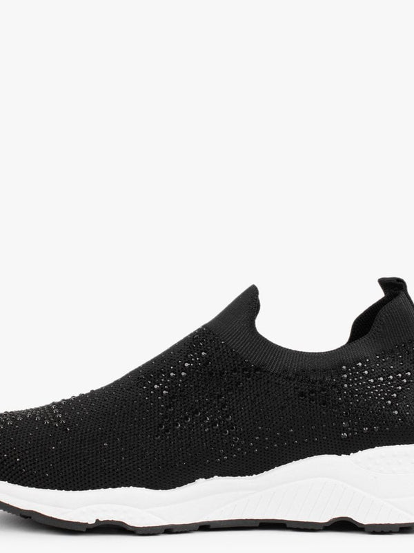 Astar Black Knitted Diamante Embellished Trainers