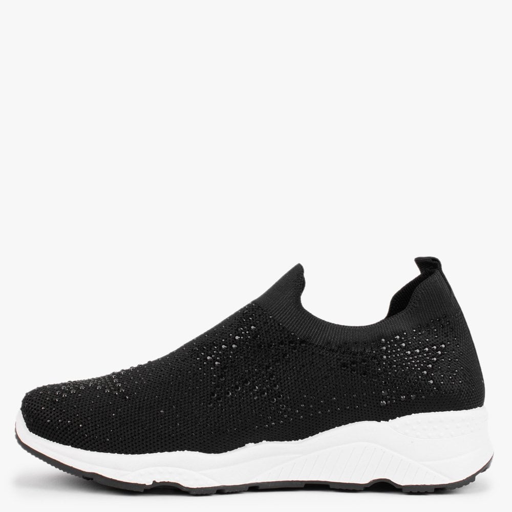 Astar Black Knitted Diamante Embellished Trainers