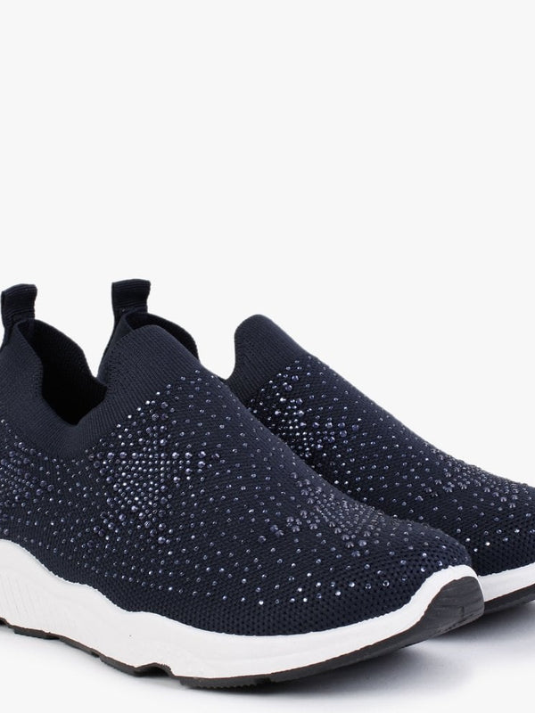 Astar Navy Knitted Diamante Embellished Trainers