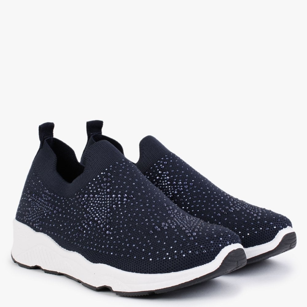Astar Navy Knitted Diamante Embellished Trainers