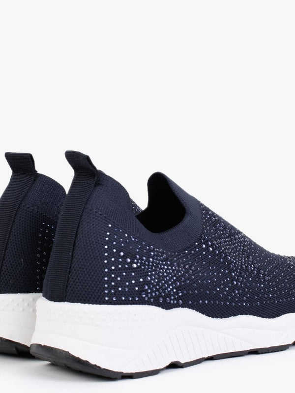 Astar Navy Knitted Diamante Embellished Trainers