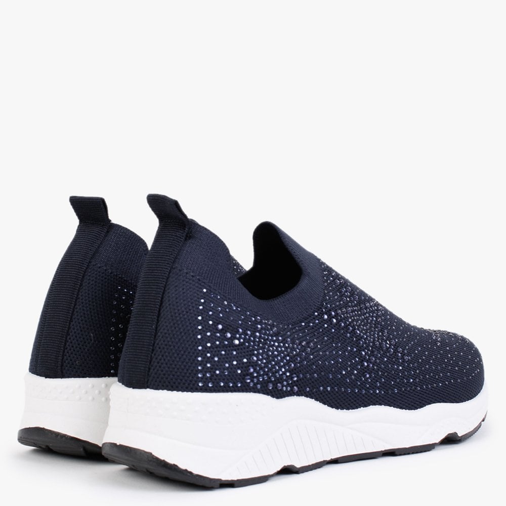 Astar Navy Knitted Diamante Embellished Trainers