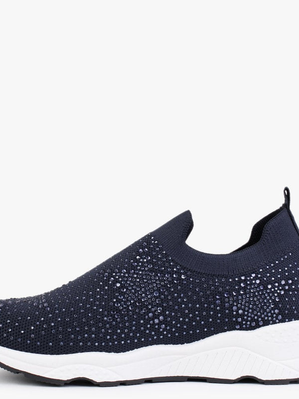 Astar Navy Knitted Diamante Embellished Trainers