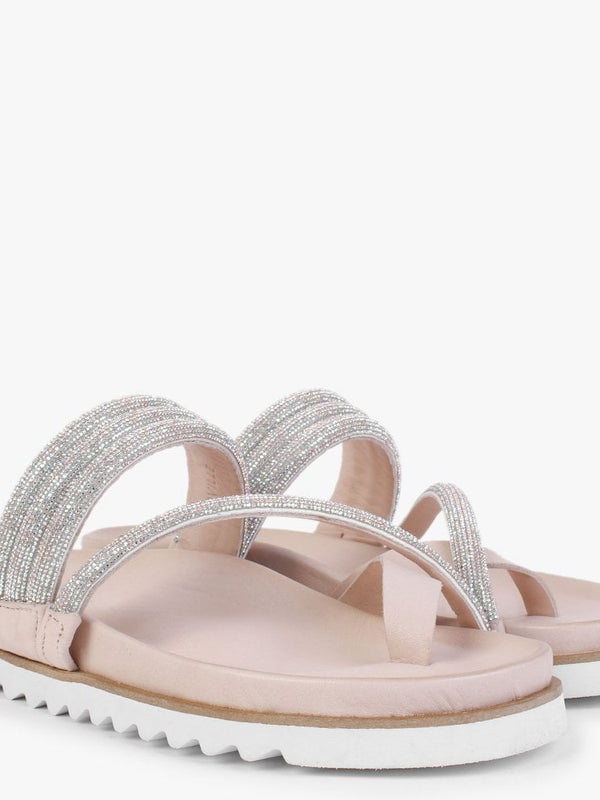 Orville Nude Leather Diamante Toe Loop Mules