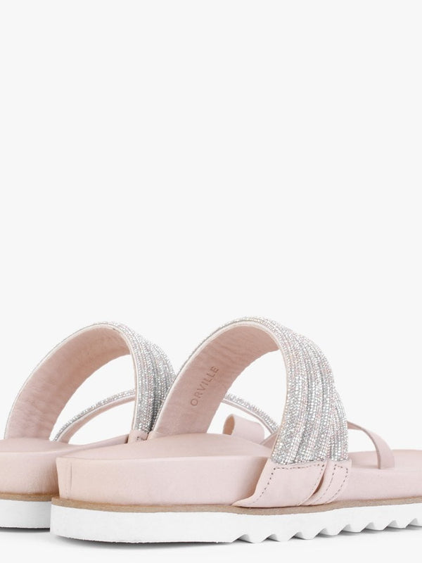 Orville Nude Leather Diamante Toe Loop Mules