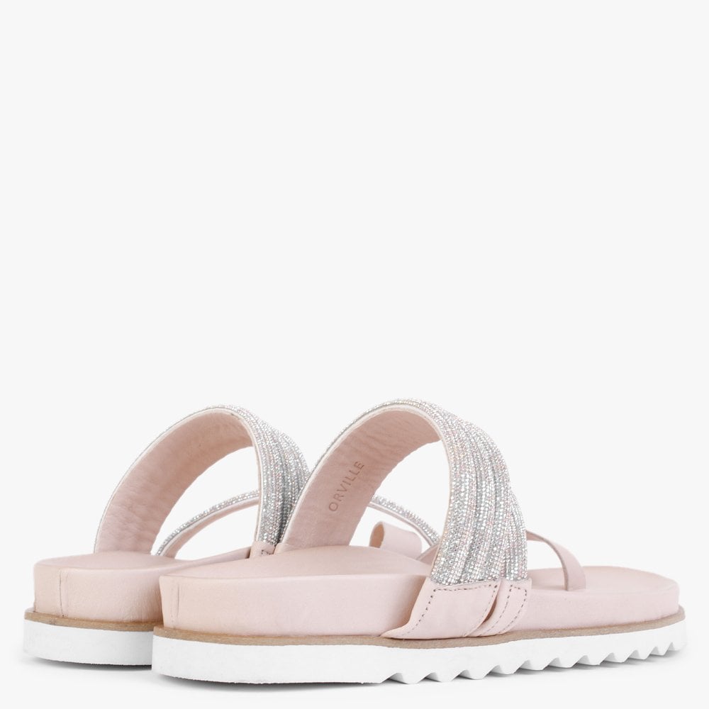 Orville Nude Leather Diamante Toe Loop Mules