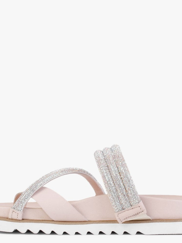Orville Nude Leather Diamante Toe Loop Mules