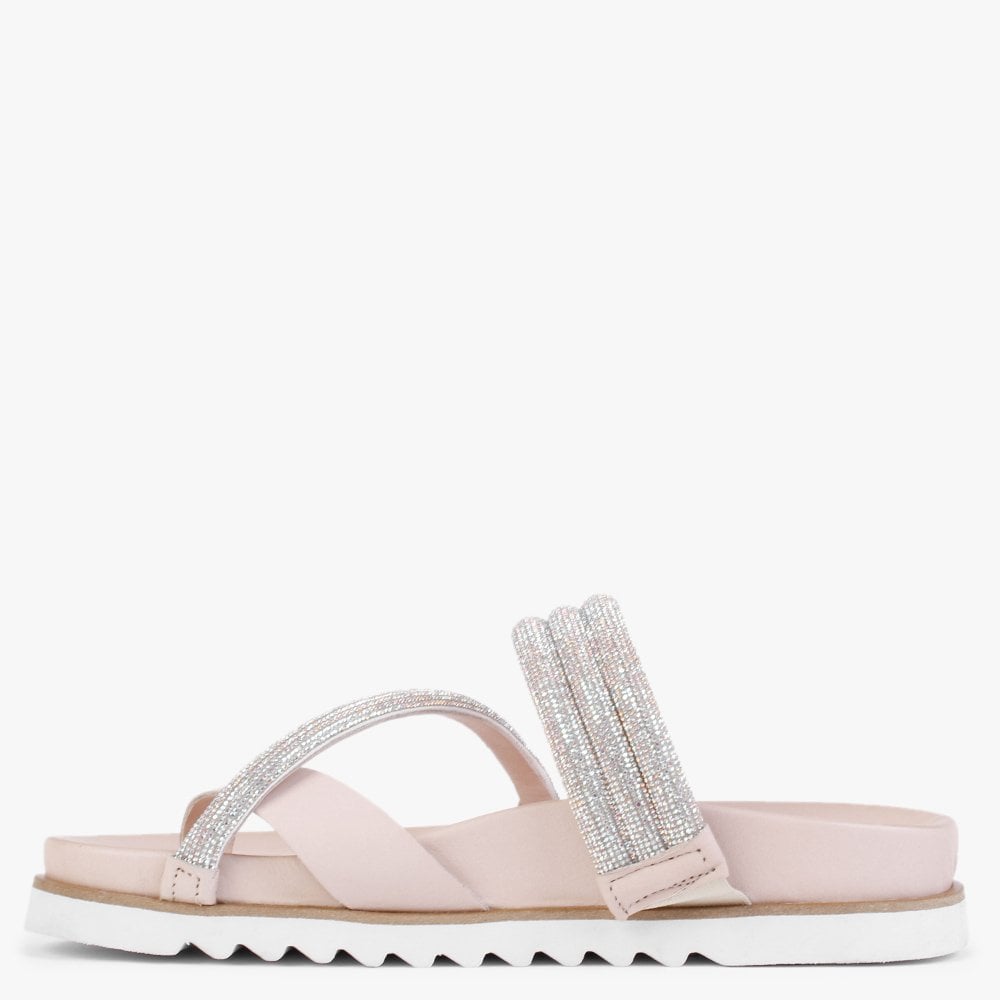 Orville Nude Leather Diamante Toe Loop Mules