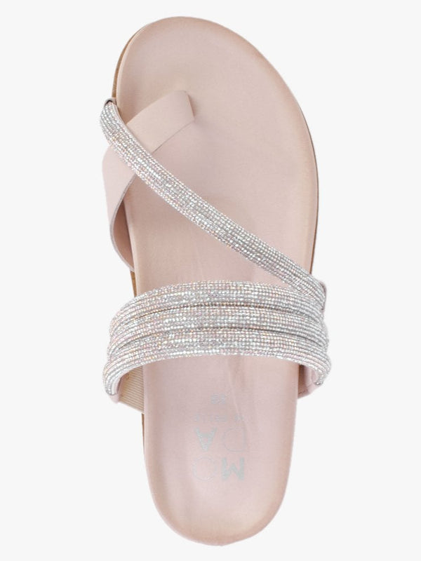 Orville Nude Leather Diamante Toe Loop Mules